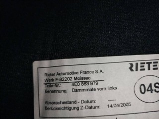 Шумоизоляция двери передней левой, ориг. номер 4E0863979, Audi A8 D3/4E [2-й рестайлинг] 2007-2010