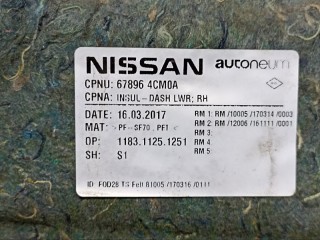 Шумоизоляция моторного щита правая, ориг. номер 678964CM0A, NISSAN X-TRAIL T32 2013-2019