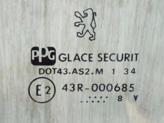 стекло двери передней левой, ориг. номер 9201A2, 43R000685, Peugeot 406 1 поколение 1995-1999