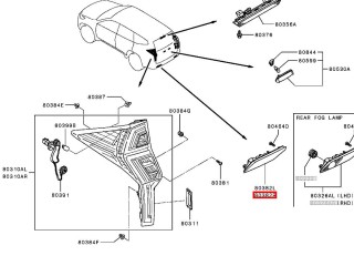 Катафот отражатель бампера зад. низ., ориг. номер 8355A113, 8355A126, Mitsubishi Pajero Sport 3 поколение [рестайлинг] 2019-2026